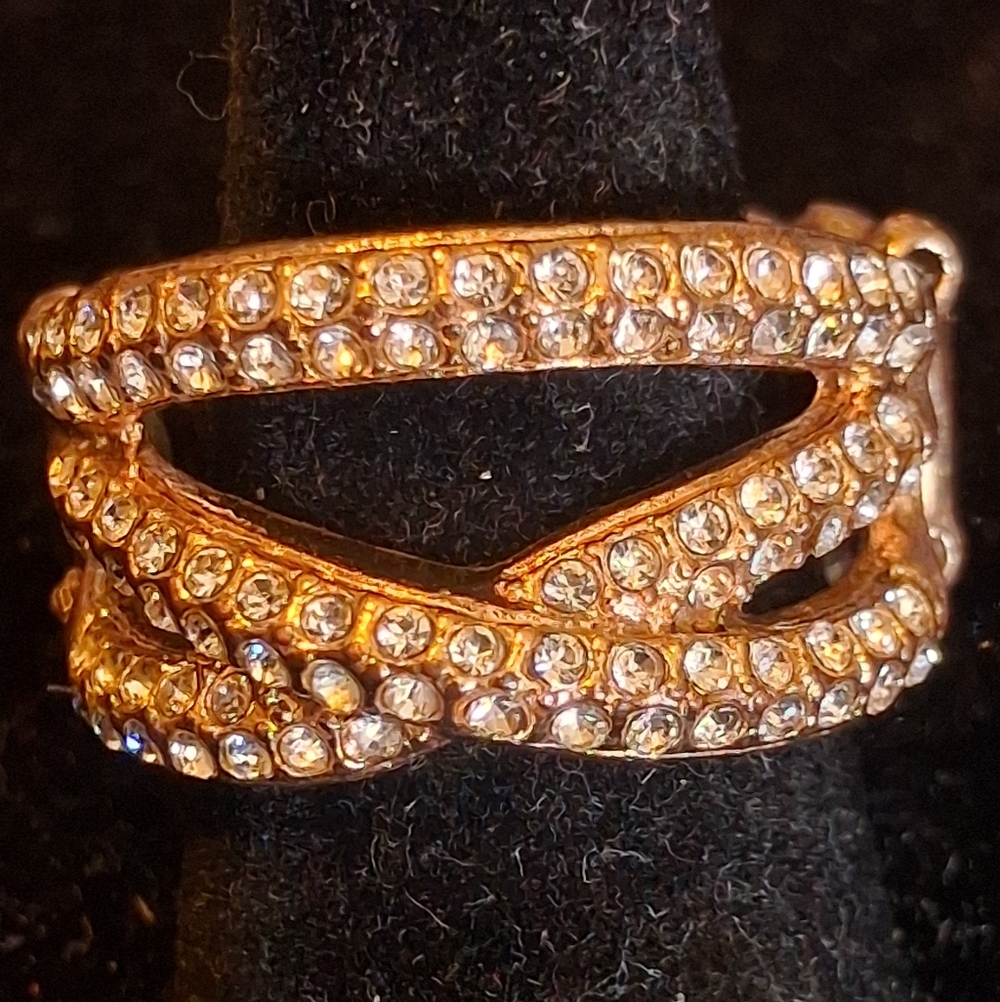 Paparazzi Rhinestone Pave Gold-Tone Crossover Statement Ring